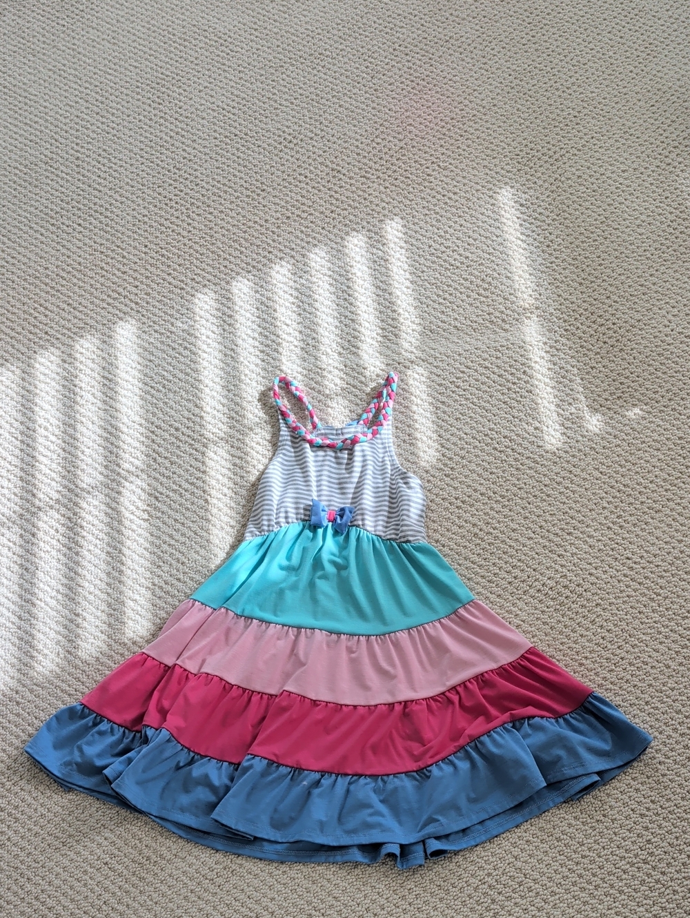 Jona Michelle Striped Bodice Tiered Colorblock Dress - Blue, Teal, Pink, Magenta